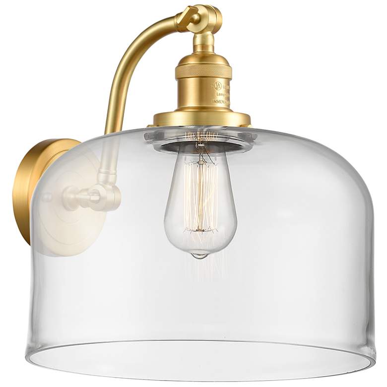 Image 1 Bell 13" High Satin Gold Sconce w/ Clear Shade