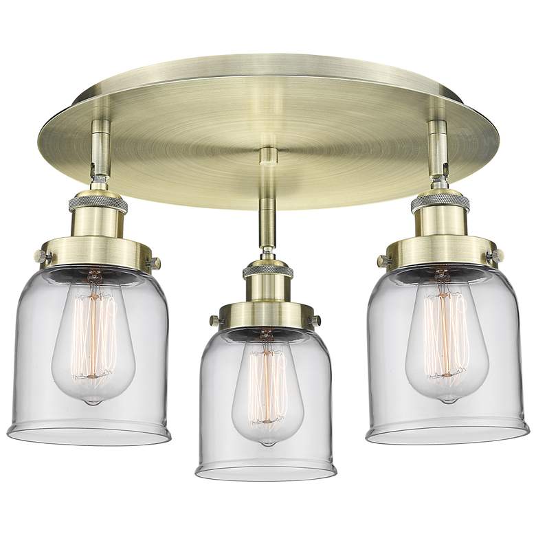 Image 1 Bell 16.75" Wide 3 Light Antique Brass Flush Mount With Clear Glass Sh