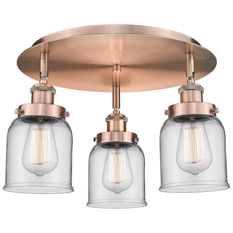 Image 1 Bell 16.75" Wide 3 Light Antique Copper Flush Mount With Clear Glass S