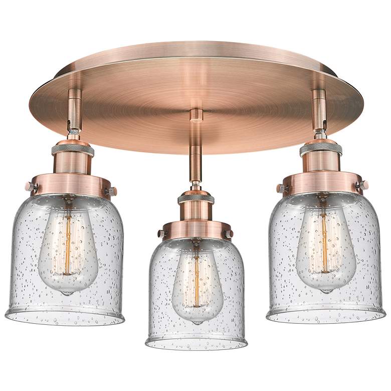 Image 1 Bell 16.75" Wide 3 Light Antique Copper Flush Mount With Seedy Glass S