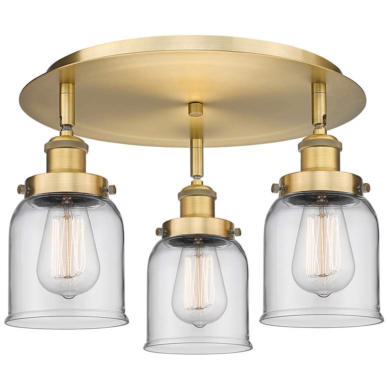 Image 1 Bell 16.75" Wide 3 Light Brushed Brass Flush Mount With Clear Glass Sh