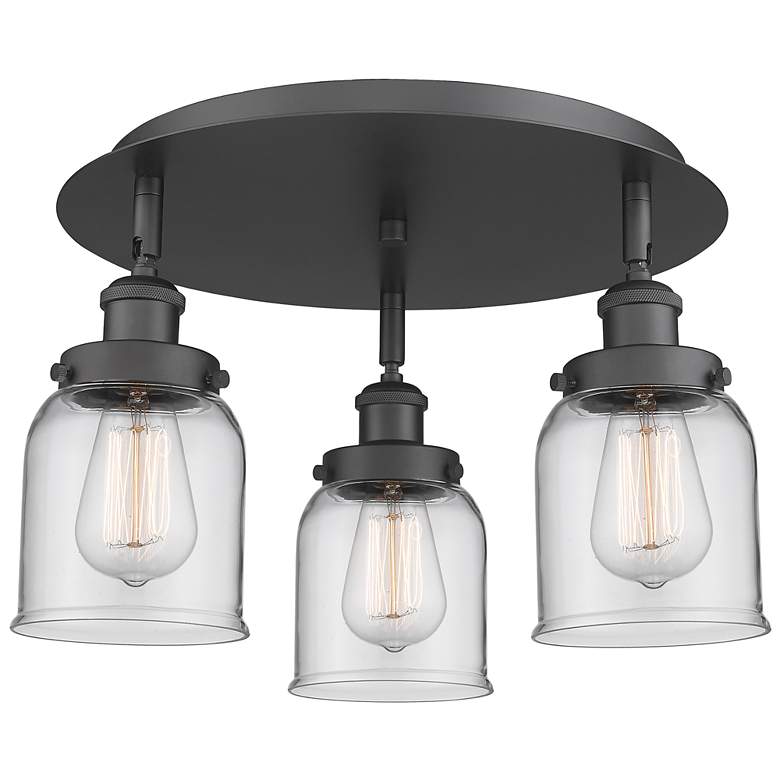 Image 1 Bell 16.75" Wide 3 Light Matte Black Flush Mount With Clear Glass Shad