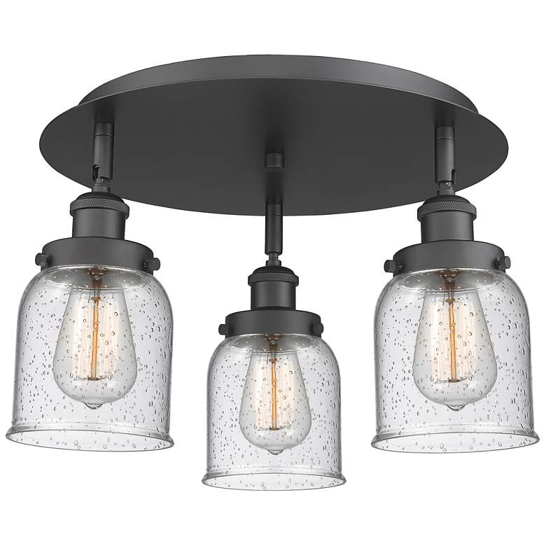 Image 1 Bell 16.75" Wide 3 Light Matte Black Flush Mount With Seedy Glass Shad