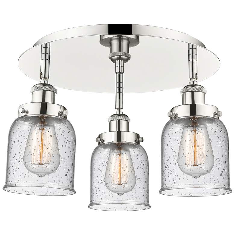 Image 1 Bell 16.75" Wide 3 Light Polished Nickel Flush Mount With Seedy Glass