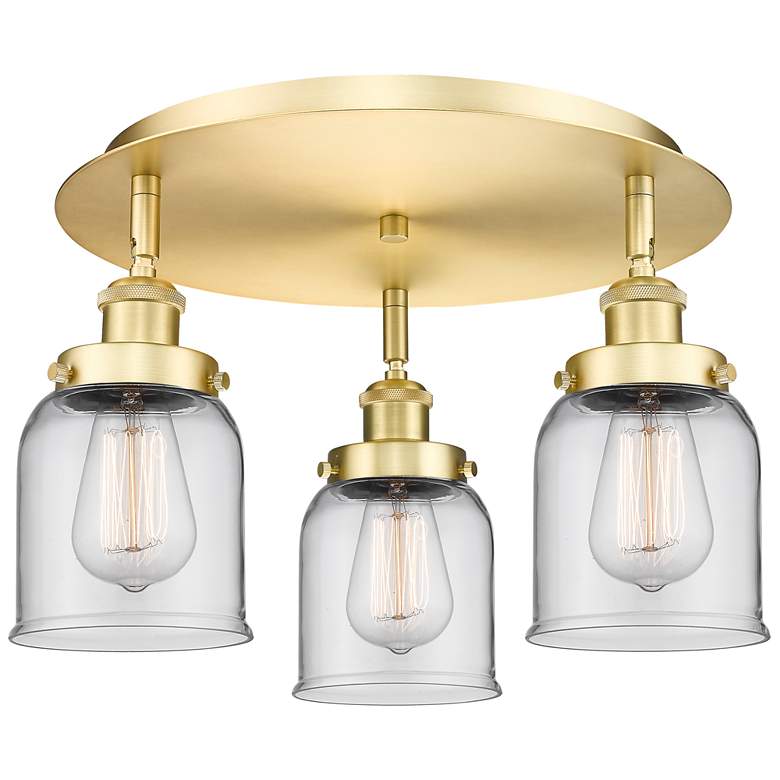 Image 1 Bell 16.75" Wide 3 Light Satin Gold Flush Mount With Clear Glass Shade