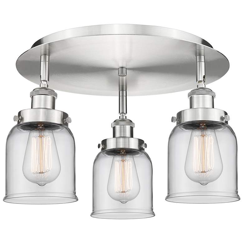 Image 1 Bell 16.75" Wide 3 Light Satin Nickel Flush Mount With Clear Glass Sha