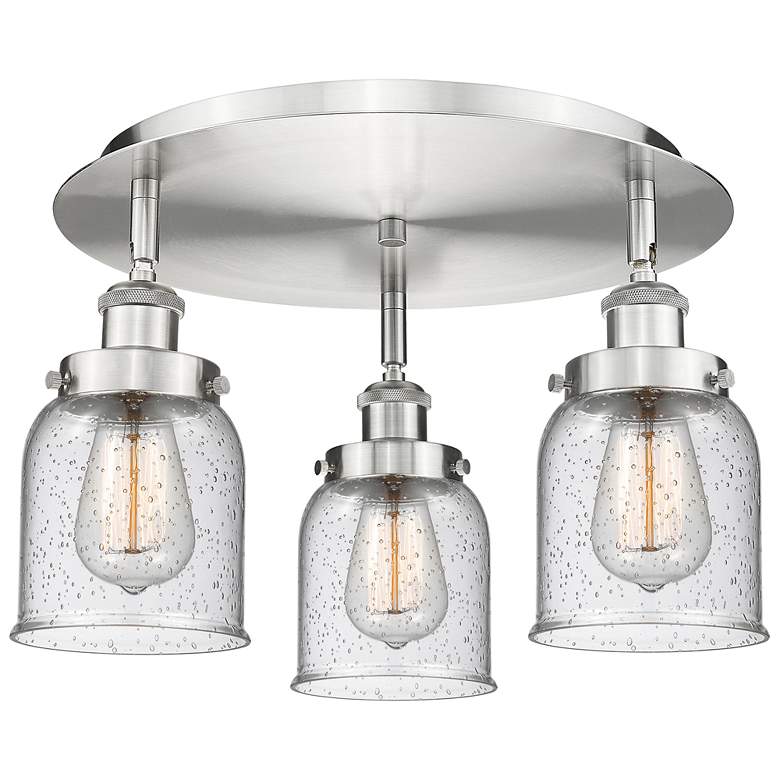 Image 1 Bell 16.75" Wide 3 Light Satin Nickel Flush Mount With Seedy Glass Sha
