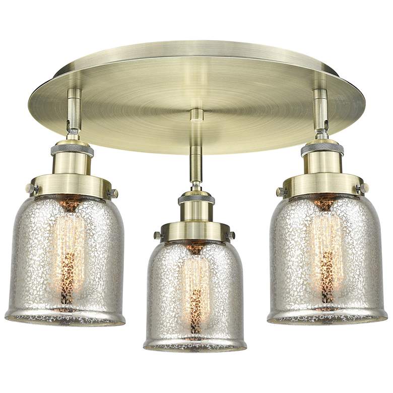 Image 1 Bell 16.75"W 3 Light Antique Brass Flush Mount w/ Mercury Glass Shade