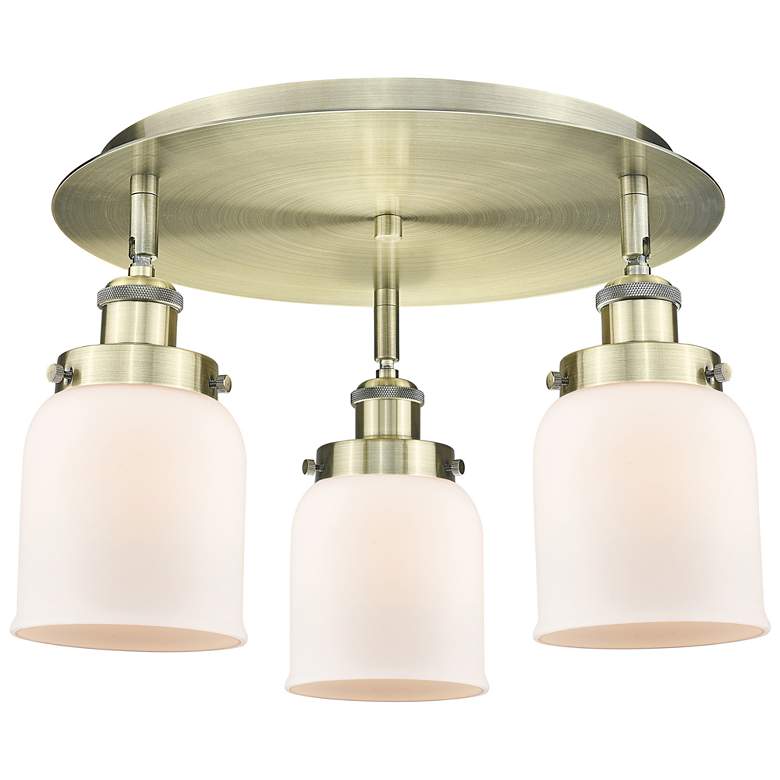 Image 1 Bell 16.75"W 3 Light Antique Brass Flush Mount With Matte White Glass