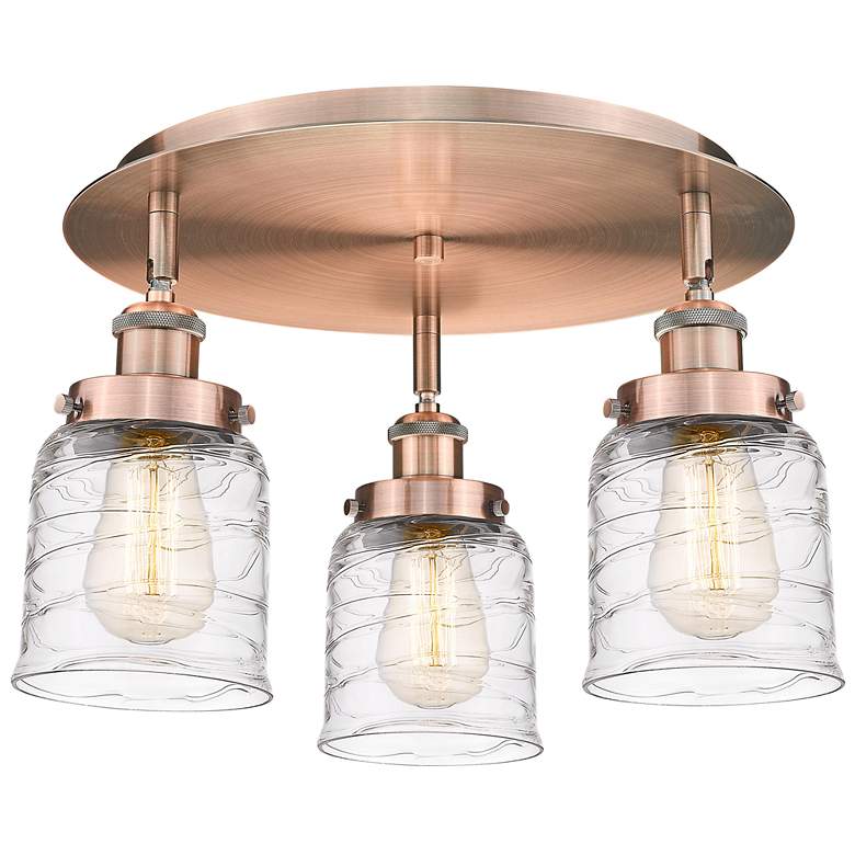 Image 1 Bell 16.75"W 3 Light Antique Copper Flush Mount w/ Clear Deco Swirl Sh