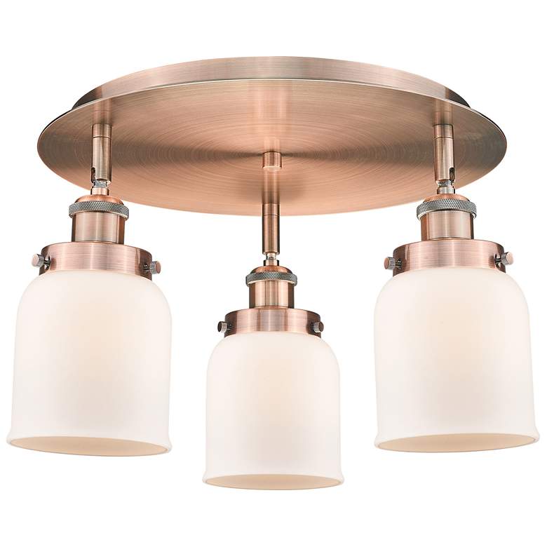 Image 1 Bell 16.75"W 3 Light Antique Copper Flush Mount w/ Matte White Glass S
