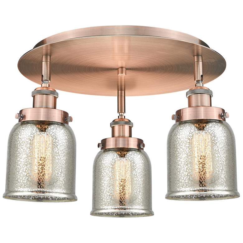 Image 1 Bell 16.75"W 3 Light Antique Copper Flush Mount w/ Mercury Glass Shade