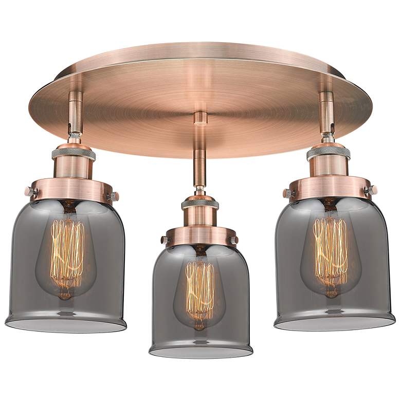 Image 1 Bell 16.75"W 3 Light Antique Copper Flush Mount w/ Plated Smoke Glass