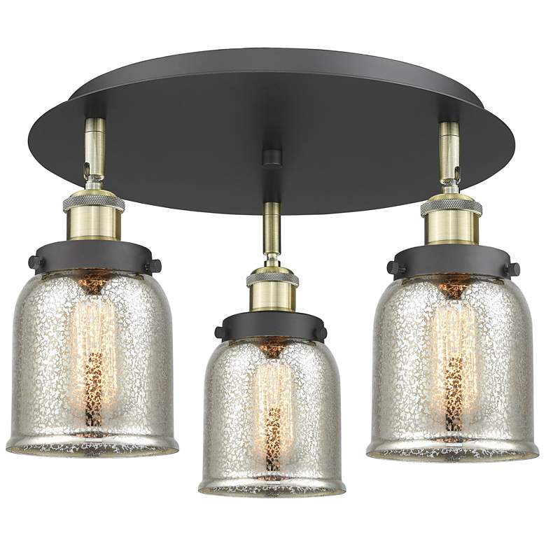 Image 1 Bell 16.75"W 3 Light Black Antique Brass Flush Mount w/ Mercury Glass