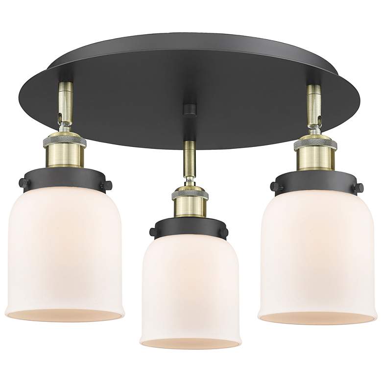 Image 1 Bell 16.75"W 3 Light Black Antique Brass Flush Mount w/ White Shade