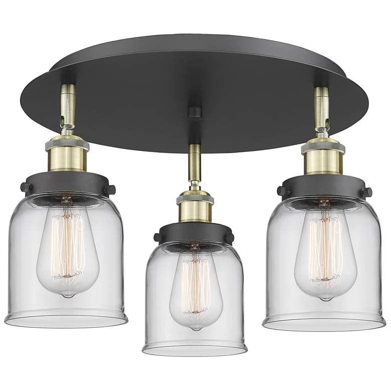 Image 1 Bell 16.75"W 3 Light Black Antique Brass Flush Mount With Clear Glass