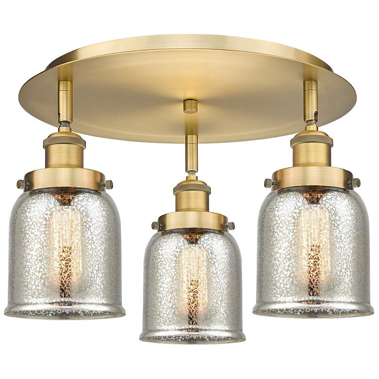 Image 1 Bell 16.75"W 3 Light Brushed Brass Flush Mount w/ Mercury Glass Shade