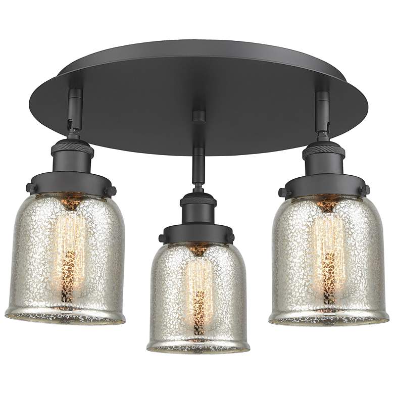 Image 1 Bell 16.75"W 3 Light Matte Black Flush Mount w/ Mercury Glass Shade