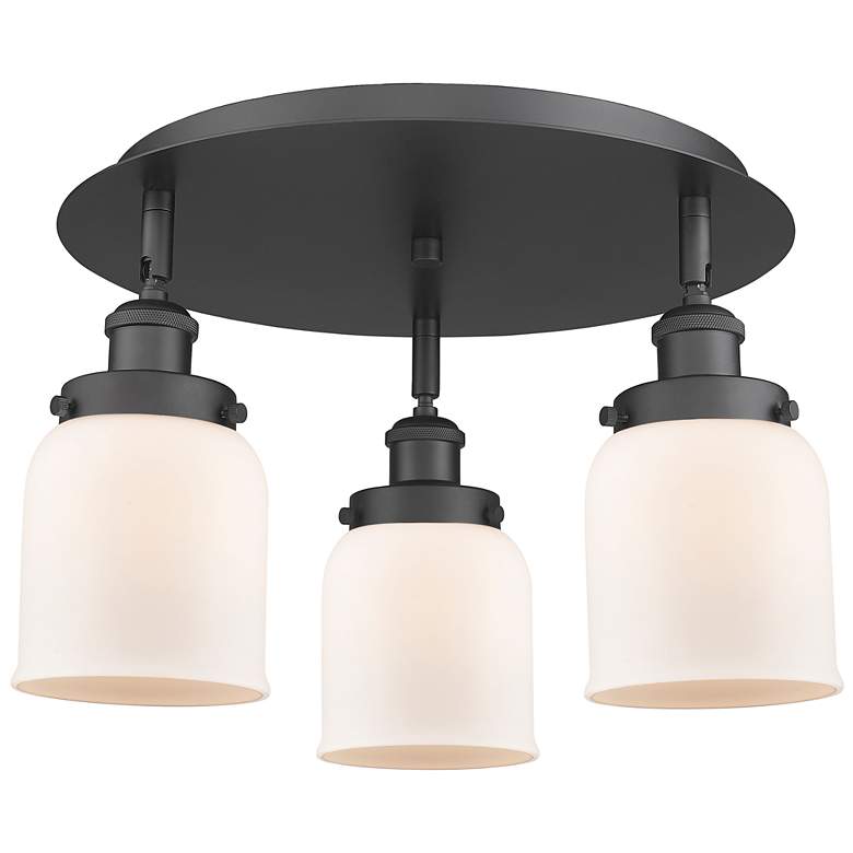 Image 1 Bell 16.75"W 3 Light Matte Black Flush Mount With Matte White Glass Sh