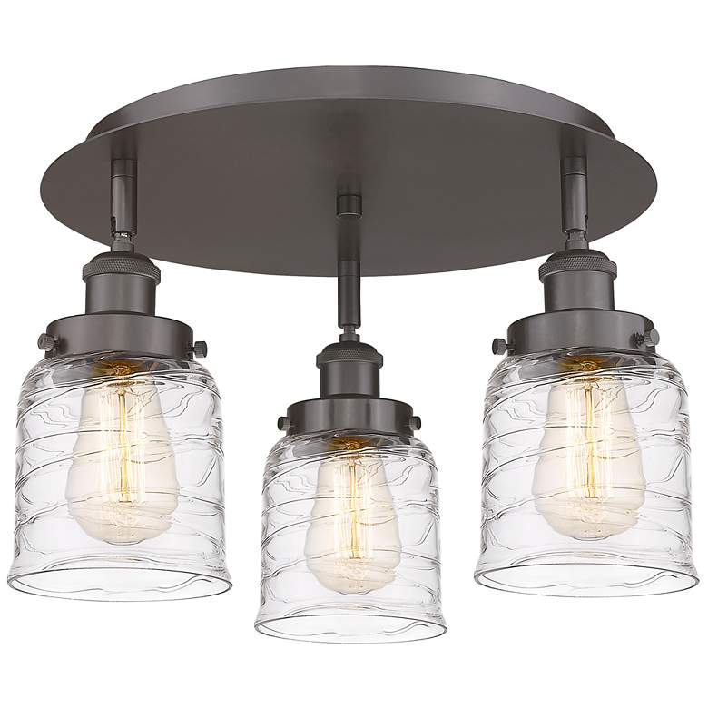 Image 1 Bell 16.75"W 3 Light Oil Rubbed Bronze Flush Mount w/ Deco Swirl Shade
