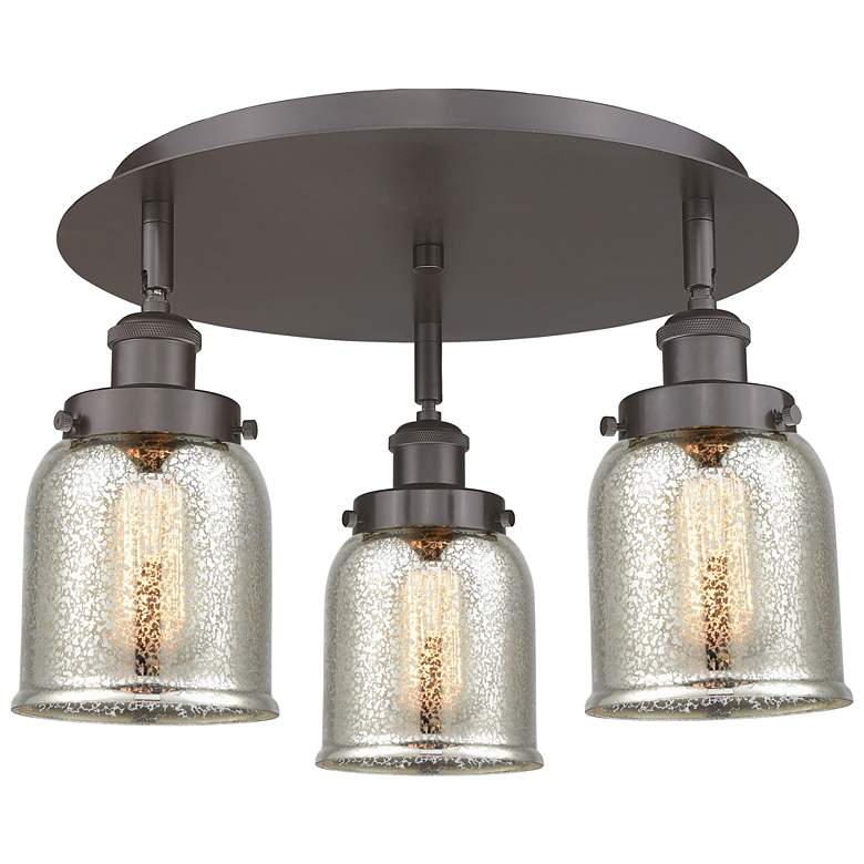 Image 1 Bell 16.75"W 3 Light Oil Rubbed Bronze Flush Mount w/ Mercury Glass Sh