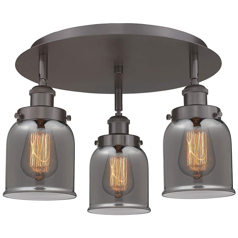 Image 1 Bell 16.75"W 3 Light Oil Rubbed Bronze Flush Mount w/ Smoke Glass Shad