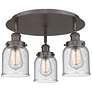 Bell 16.75"W 3 Light Oil Rubbed Bronze Flush Mount With Seedy Glass Sh