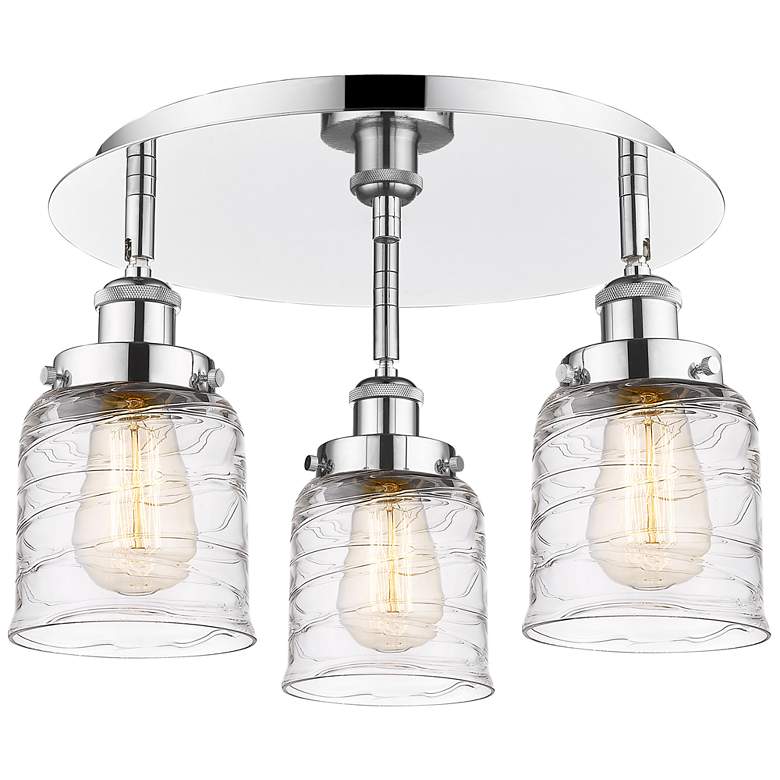 Image 1 Bell 16.75"W 3 Light Polished Chrome Flush Mount w/ Clear Deco Swirl S