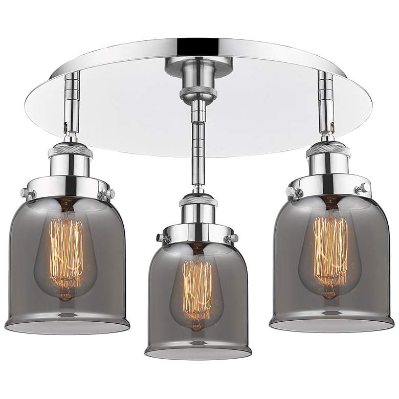 Image 1 Bell 16.75"W 3 Light Polished Chrome Flush Mount w/ Smoke Glass Shade