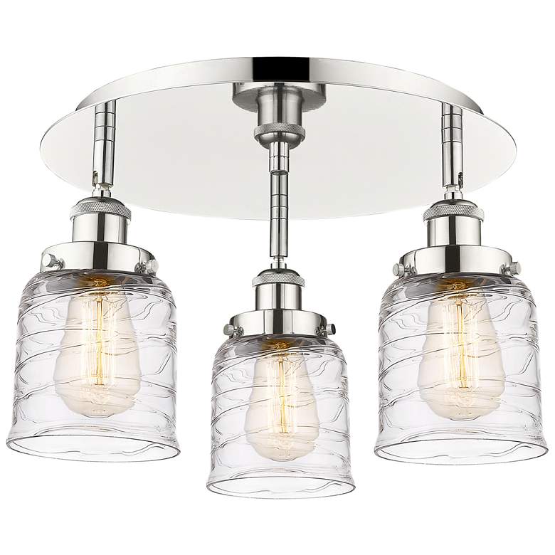 Image 1 Bell 16.75"W 3 Light Polished Nickel Flush Mount w/ Clear Deco Swirl S