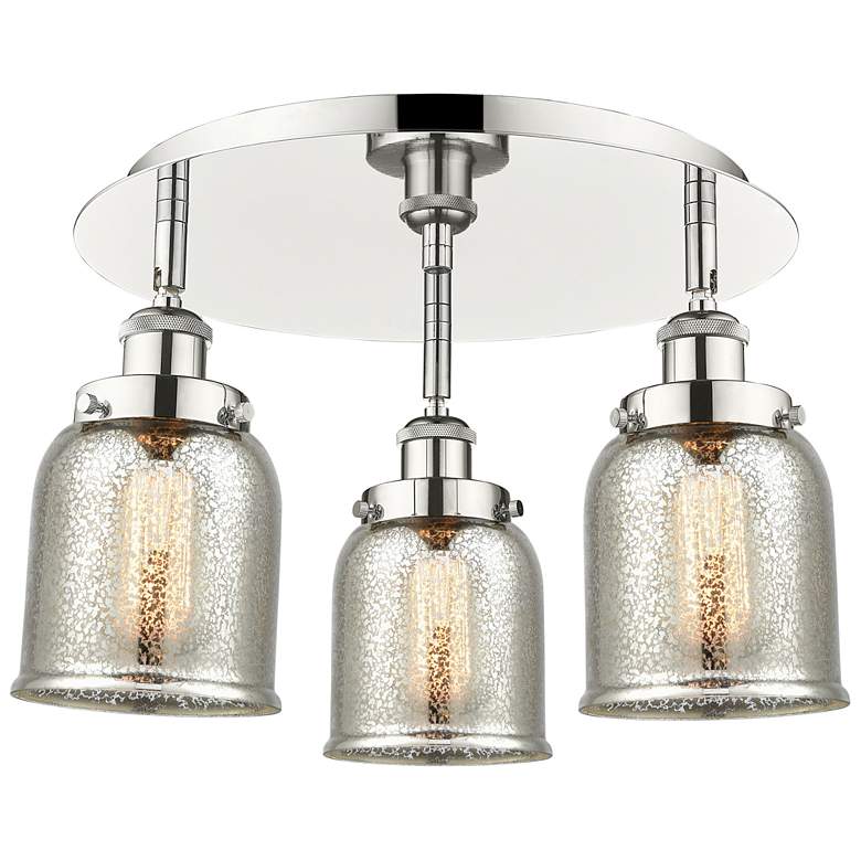 Image 1 Bell 16.75"W 3 Light Polished Nickel Flush Mount w/ Mercury Glass Shad