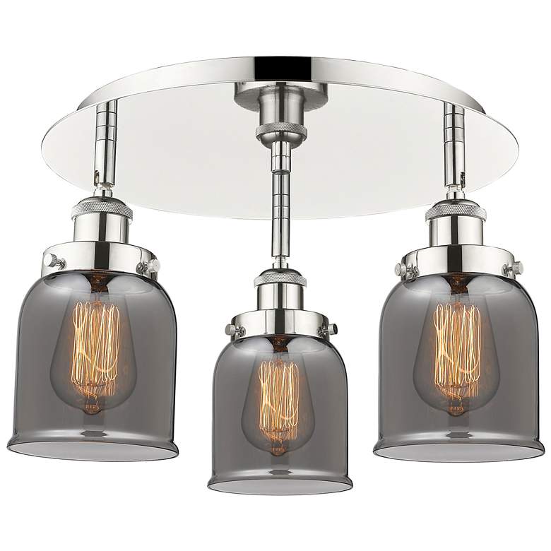 Image 1 Bell 16.75"W 3 Light Polished Nickel Flush Mount w/ Smoke Glass Shade