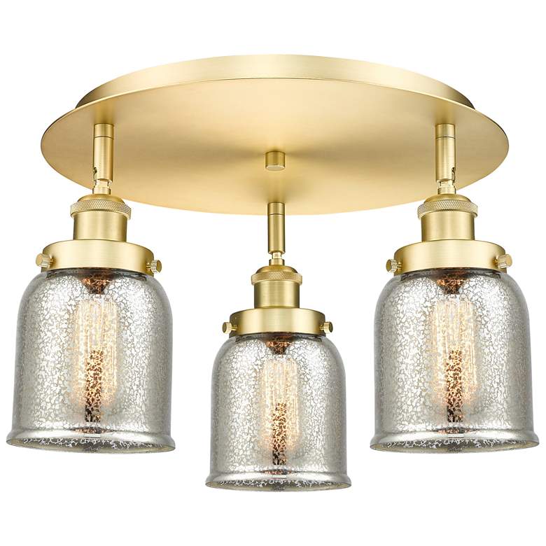 Image 1 Bell 16.75"W 3 Light Satin Gold Flush Mount w/ Mercury Glass Shade