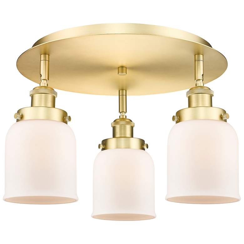 Image 1 Bell 16.75"W 3 Light Satin Gold Flush Mount With Matte White Glass Sha
