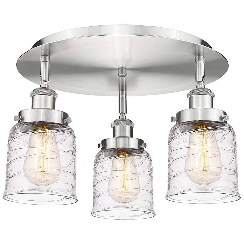 Image 1 Bell 16.75"W 3 Light Satin Nickel Flush Mount w/ Clear Deco Swirl Shad