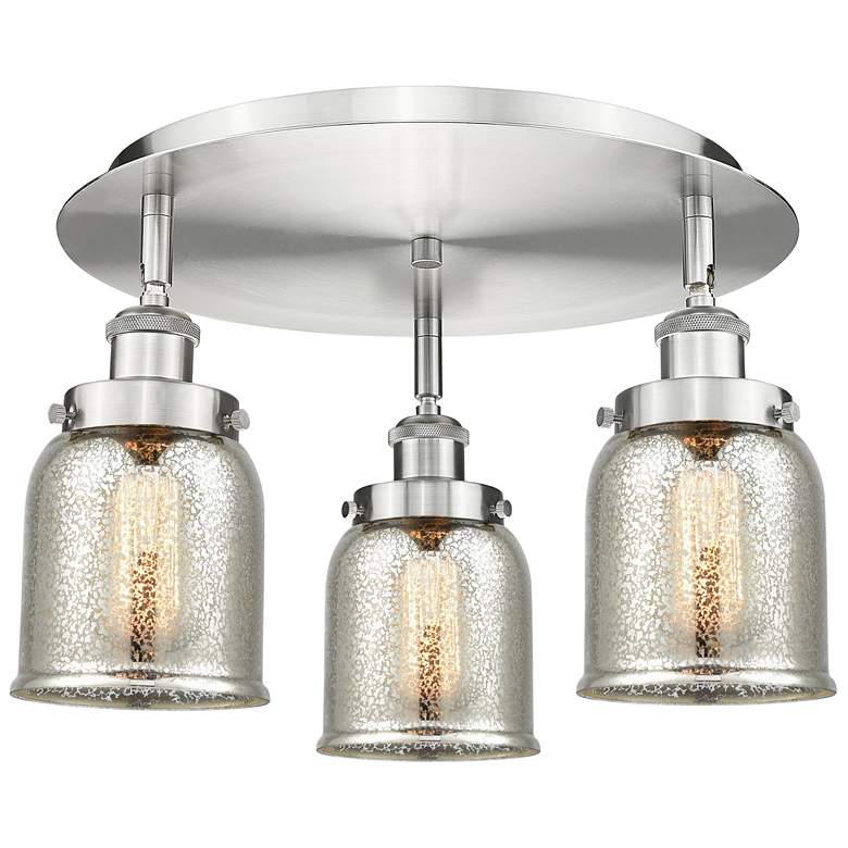 Image 1 Bell 16.75"W 3 Light Satin Nickel Flush Mount w/ Mercury Glass Shade