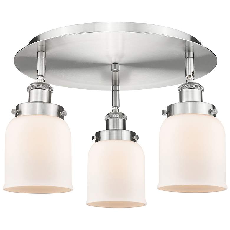 Image 1 Bell 16.75"W 3 Light Satin Nickel Flush Mount With Matte White Glass S