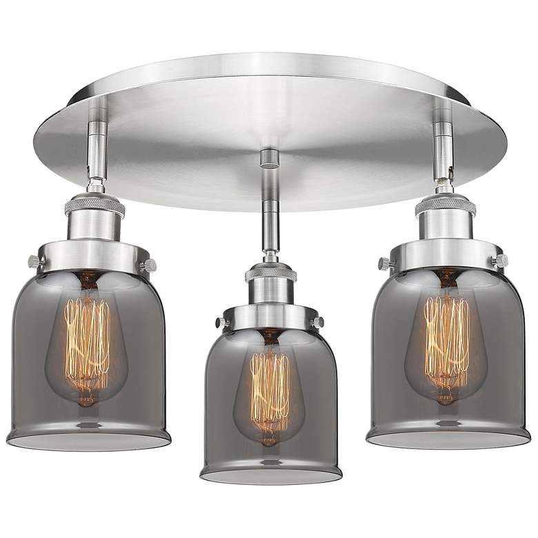 Image 1 Bell 16.75"W 3 Light Satin Nickel Flush Mount With Plated Smoke Glass