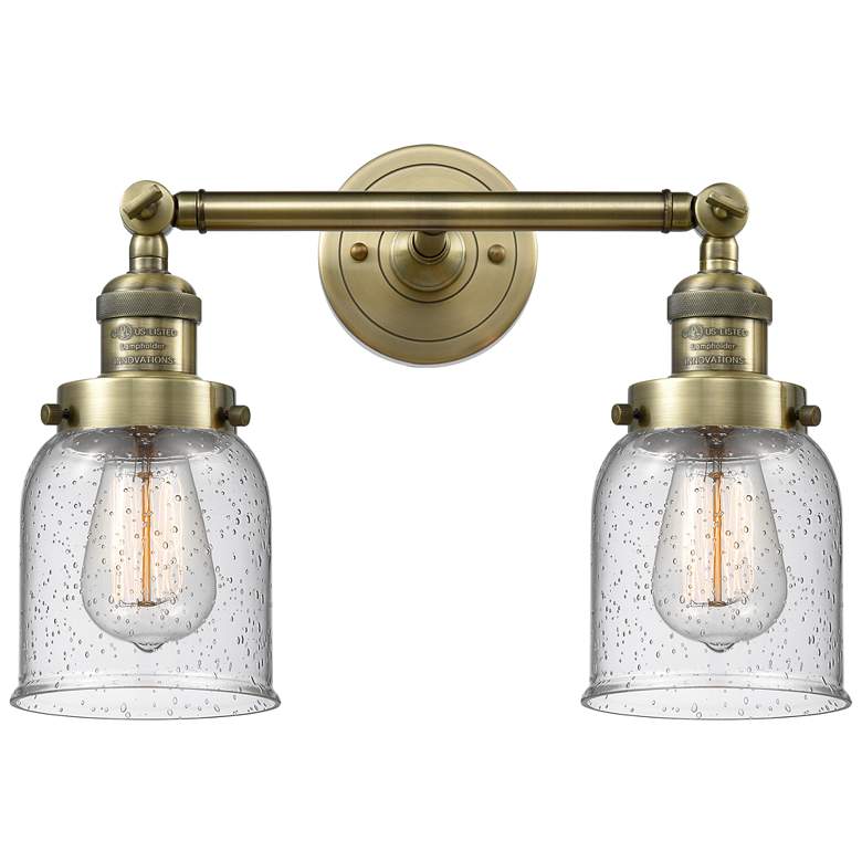 Image 1 Bell 16" Wide 2 Light Antique Brass Bath Vanity Light w/ Seedy Shade
