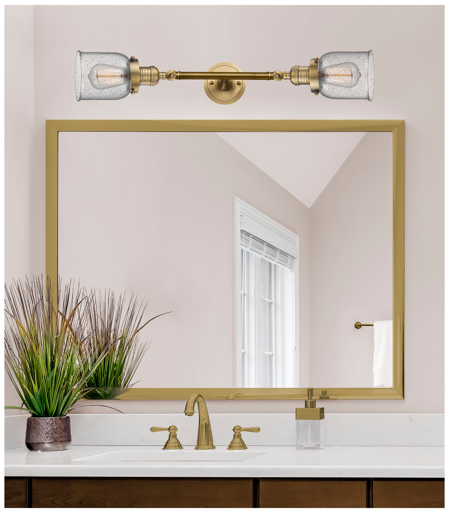 Bell 16" Wide 2 Light Brushed Brass Bath Vanity Light w/ Seedy Shade
