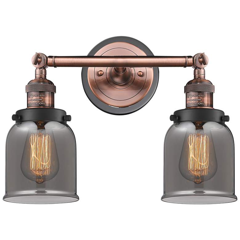 Image 1 Bell 16" Wide 2 Light Copper Bath Vanity Light w/ Plated Smoke Shade