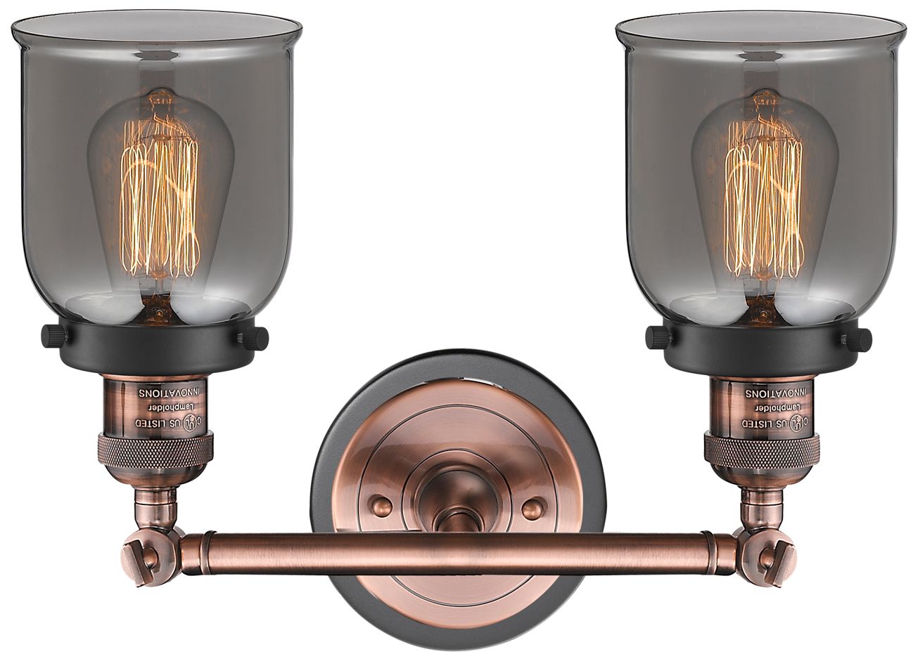Image 2 Bell 16" Wide 2 Light Copper Bath Vanity Light w/ Plated Smoke Shade more views