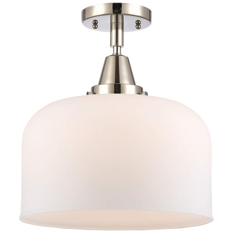 Image 1 Bell 11 1/2"W Polished Nickel Ceiling Light w/ White Glass
