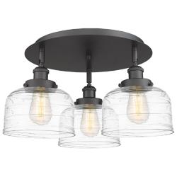 Bell 17.5&quot; Wide 3 Light Matte Black Flush Mount With Deco Swirl Glass