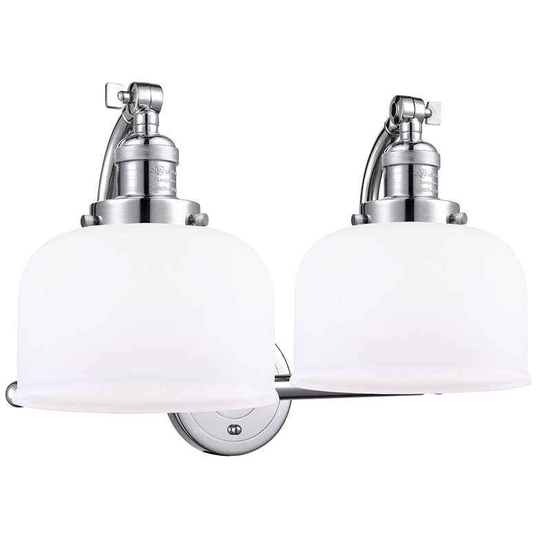 Image 1 Bell 18 inch Wide 2 Light Polished Chrome Bath Vanity Light w/ White Shade