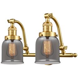 Bell 18" Wide 2 Light Satin Gold Bath Vanity Light w/ Plated Smoke Sha