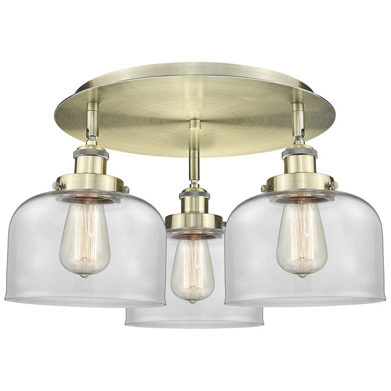 Image 1 Bell 19.75" Wide 3 Light Antique Brass Flush Mount With Clear Glass Sh