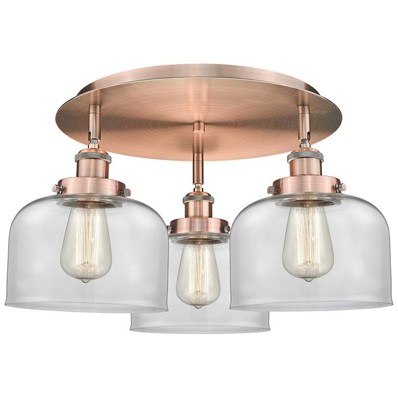 Image 1 Bell 19.75" Wide 3 Light Antique Copper Flush Mount With Clear Glass S