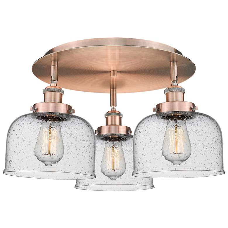 Image 1 Bell 19.75" Wide 3 Light Antique Copper Flush Mount With Seedy Glass S