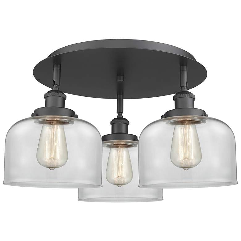 Image 1 Bell 19.75" Wide 3 Light Matte Black Flush Mount With Clear Glass Shad